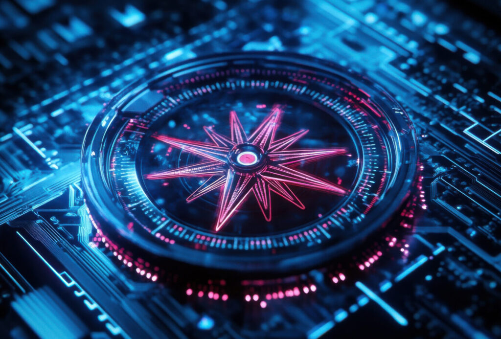 Cybernetic Compass: Digital Navigation in a High-Tech Circuit Board Environment