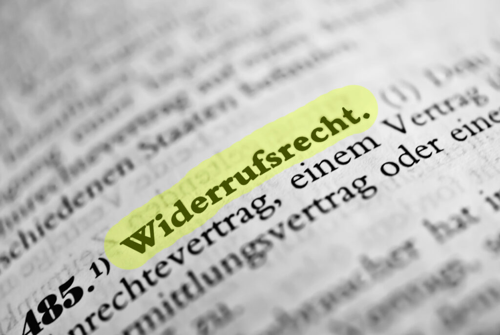 Widerrufsrecht - Text gelb markiert